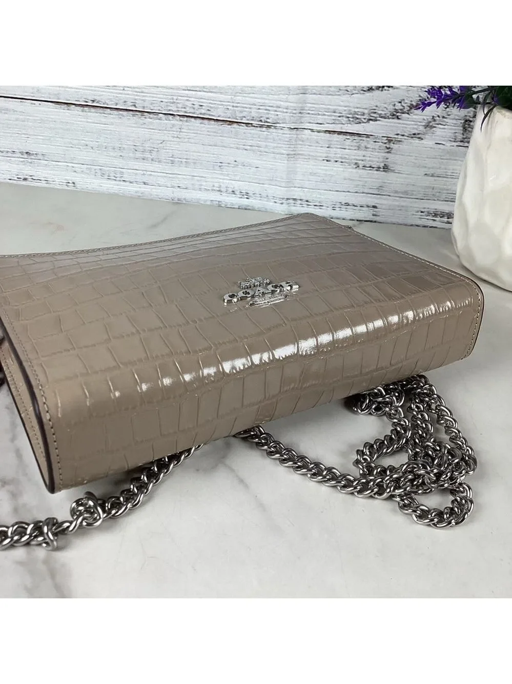 Coach Beige Croc Embossed‎ Crossbody Bag